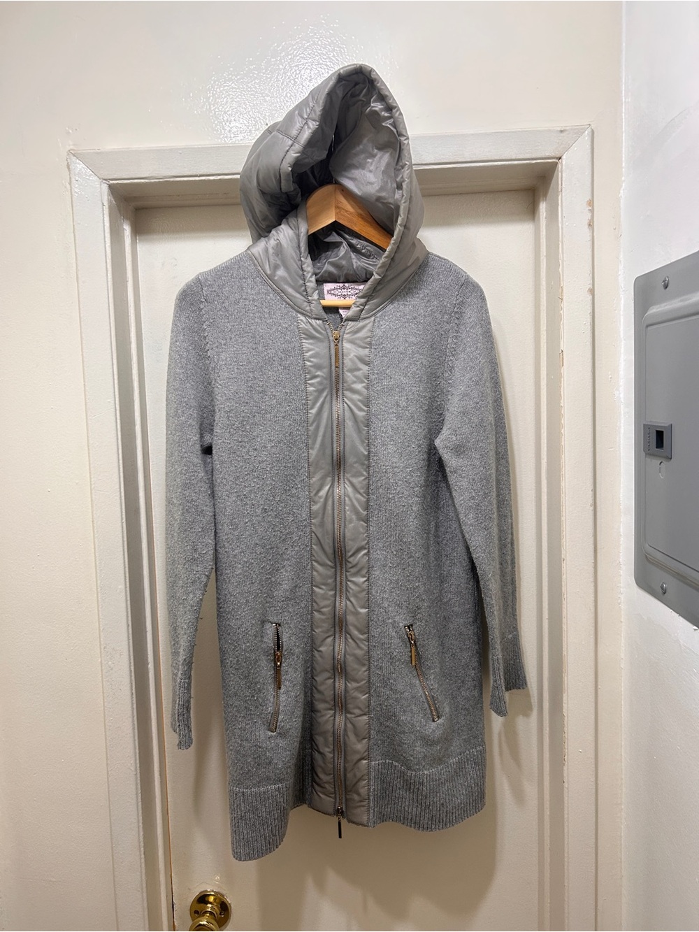 Anthropologie Oliver by Escio Womens Full Zip Sweater Jacket Wool Hooded Gray